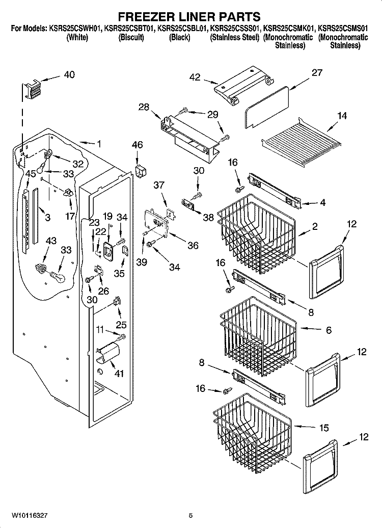 FREEZER LINER PARTS Diagram and Parts List for KSRS25CSSS01  KitchenAid Refrigerator