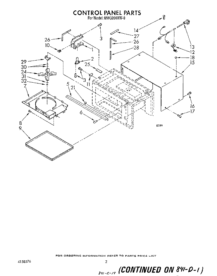 CONTROL PANEL Diagram and Parts List for MW3200XW0  Whirlpool Microwave