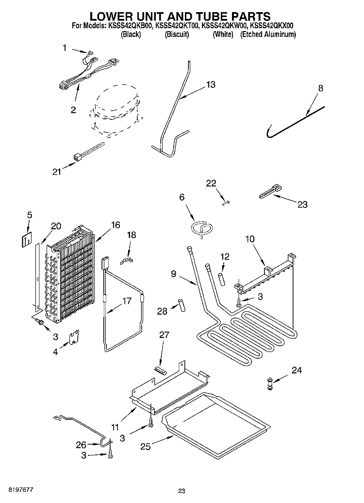 LOWER UNIT AND TUBE Diagram and Parts List for KSSS42QKT00  KitchenAid Refrigerator