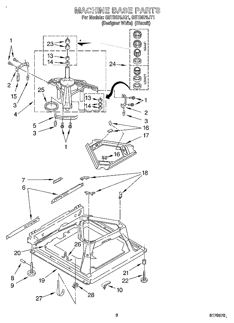 MACHINE BASE Diagram and Parts List for GST9675JQ1  Whirlpool Washer