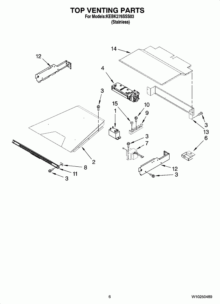 TOP VENTING PARTS, OPTIONAL PARTS (NOT INCLUDED) Diagram and Parts List for KEBK276SSS03  KitchenAid Wall Oven