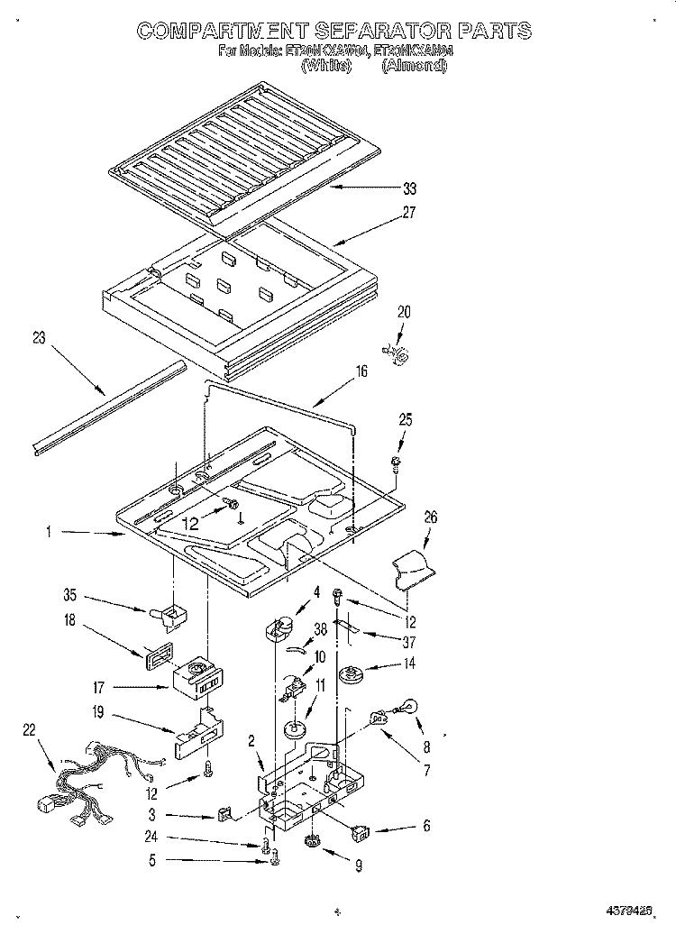 COMPARTMENT SEPARATOR Diagram and Parts List for ET20NKXAN04  Whirlpool Refrigerator