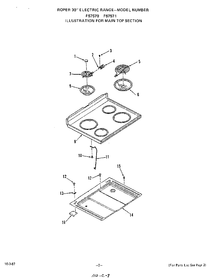 BODY Diagram and Parts List for F5757W1  Roper Range
