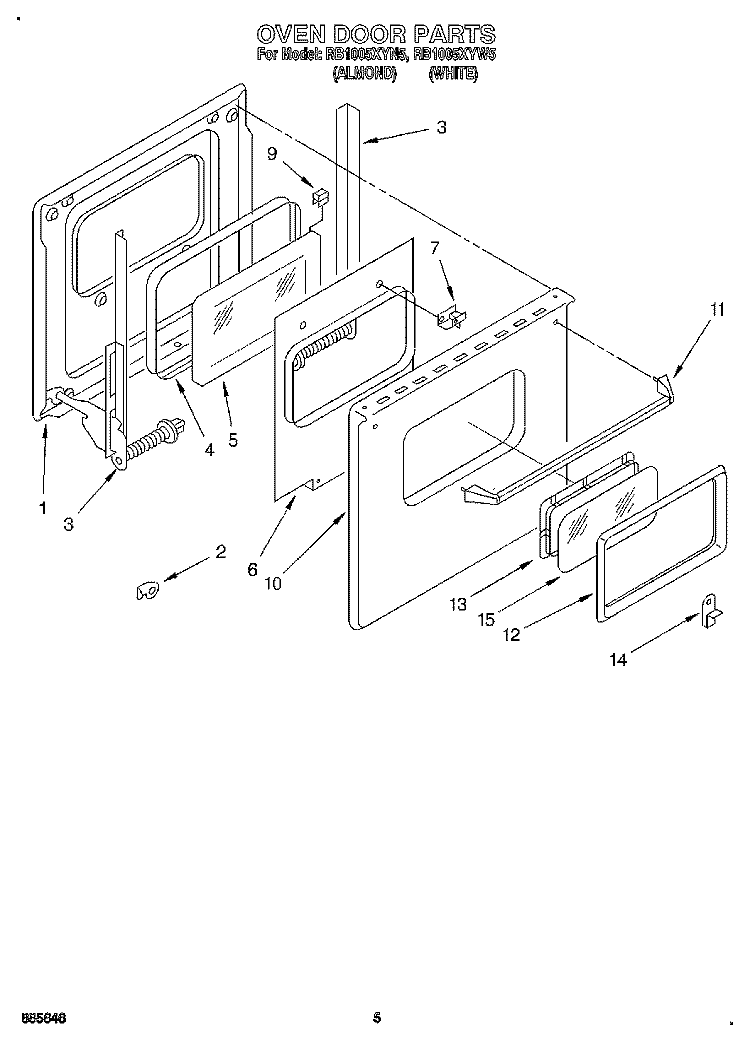 OVEN DOOR Diagram and Parts List for RB1005XYW5  Whirlpool Wall Oven