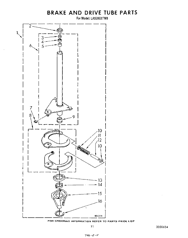 BRAKE AND DRIVE TUBE Diagram and Parts List for LA5200XTM0  Whirlpool Washer