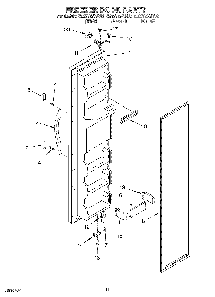 FREEZER DOOR Diagram and Parts List for ED22TEXHT02  Whirlpool Refrigerator