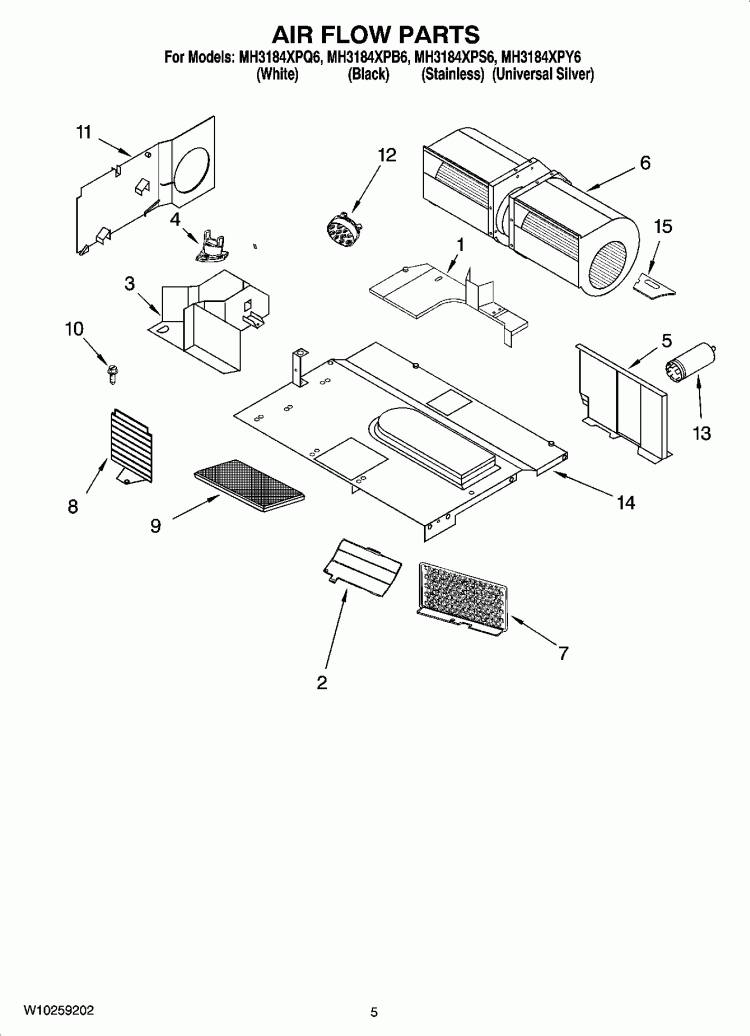 AIR FLOW PARTS Diagram and Parts List for MH3184XPB6  Whirlpool Microwave