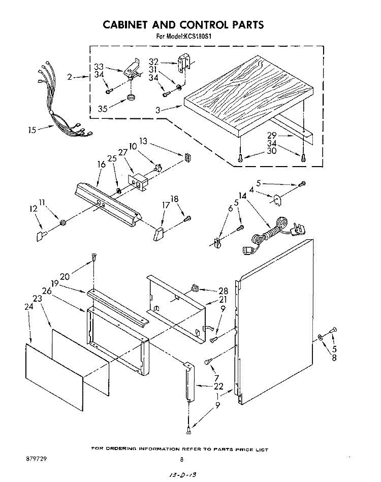 CABINET AND CONTROL Diagram and Parts List for KCS180S1  KitchenAid Trash Compactor