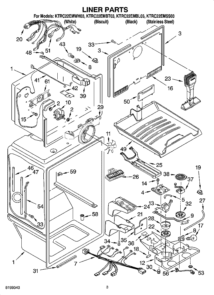 LINER PARTS Diagram and Parts List for KTRC22EMSS03  KitchenAid Refrigerator