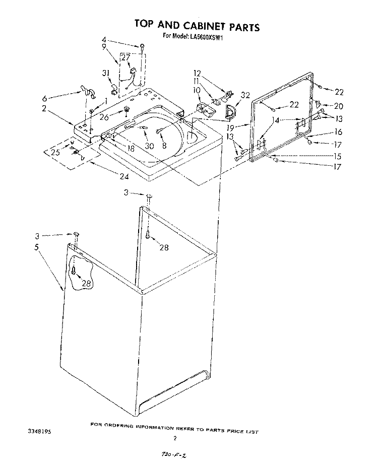 TOP AND CABINET , LITERATURE AND OPTIONAL Diagram and Parts List for LA5600XSW1  Whirlpool Washer