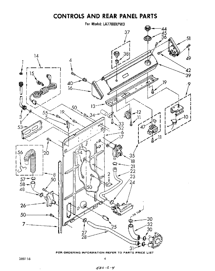 CONTROLS AND REAR PANEL Diagram and Parts List for LA7700XPW3  Whirlpool Washer