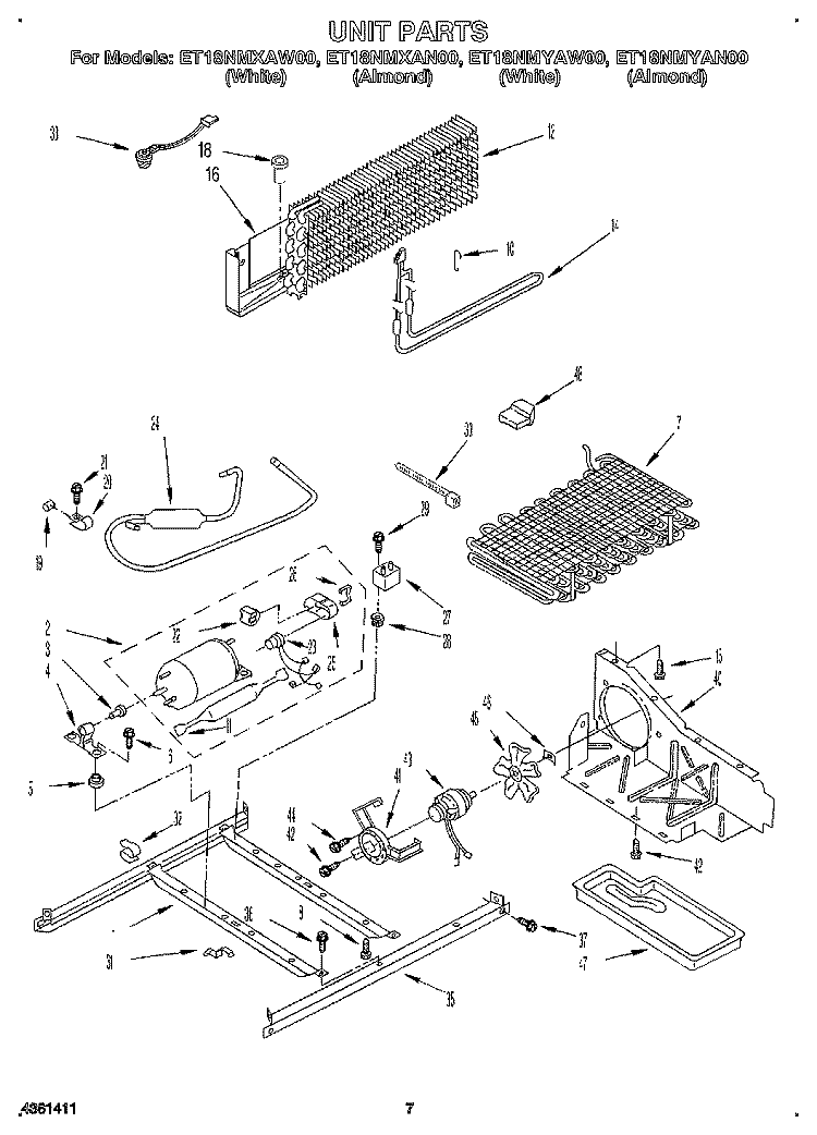 UNIT Diagram and Parts List for ET18NMYAN00  Whirlpool Refrigerator