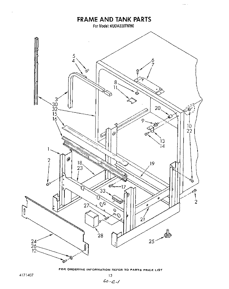 FRAME AND TANK Diagram and Parts List for KUDA220TWH0  KitchenAid Dishwasher