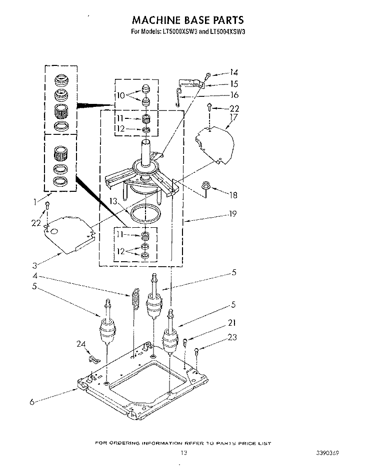 MACHINE BASE Diagram and Parts List for LT5000XSW3  Whirlpool Washer Dryer Combo