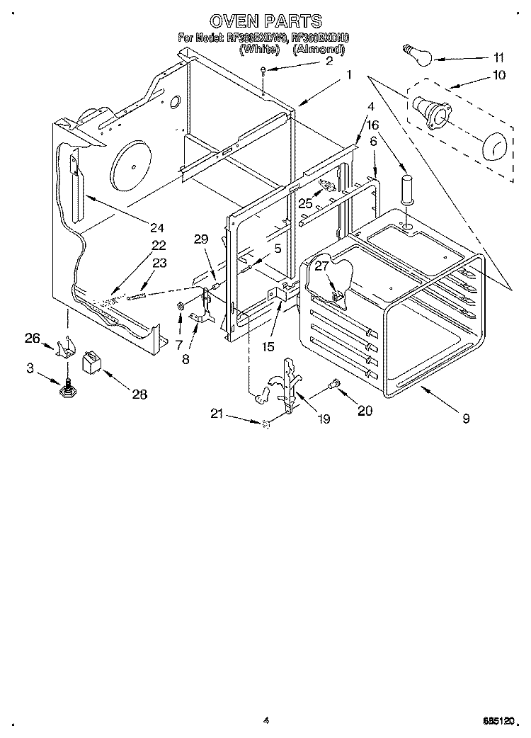 OVEN Diagram and Parts List for RF360BXDN0  Whirlpool Range