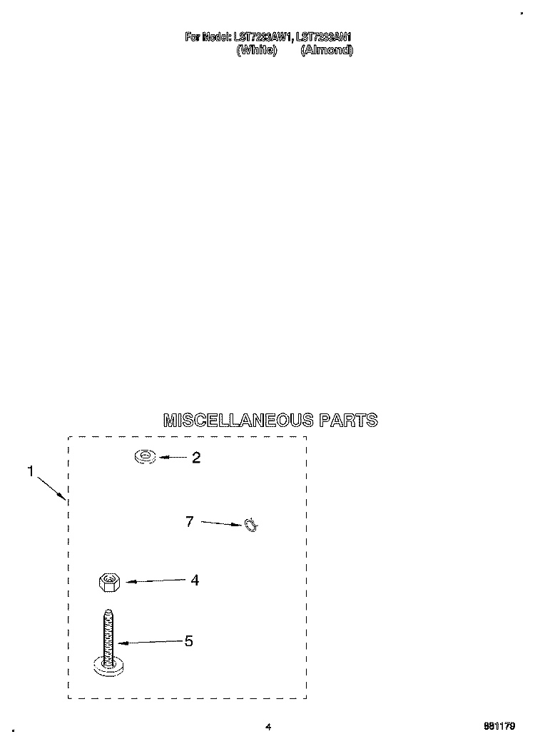 MISCELLANEOUS Diagram and Parts List for LST7233AW1  Whirlpool Washer