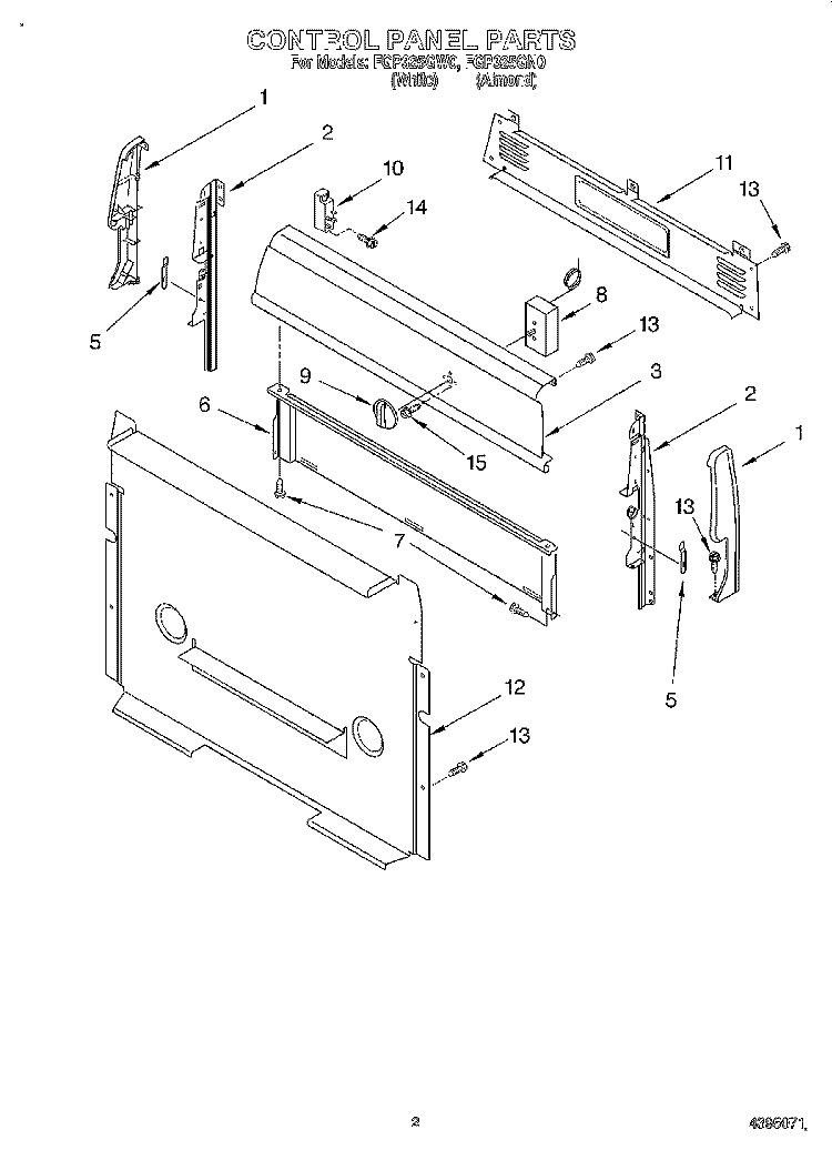 CONTROL PANEL Diagram and Parts List for FGP325GN0  Roper Range