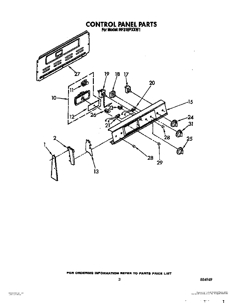 CONTROL PANEL Diagram and Parts List for RF310PXXW1  Whirlpool Range