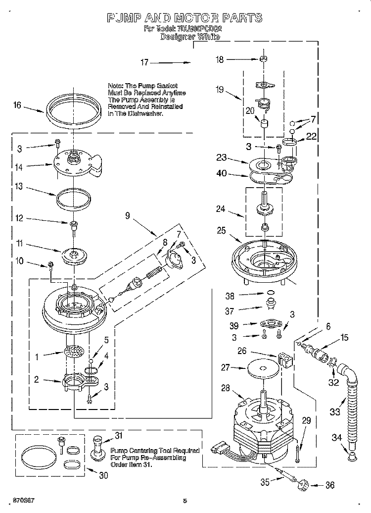 PUMP AND MOTOR Diagram and Parts List for 7DU900PCDQ2  Whirlpool Dishwasher