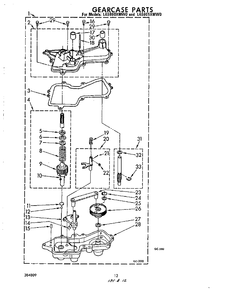 GEARCASE Diagram and Parts List for LA5805XMW0  Whirlpool Washer