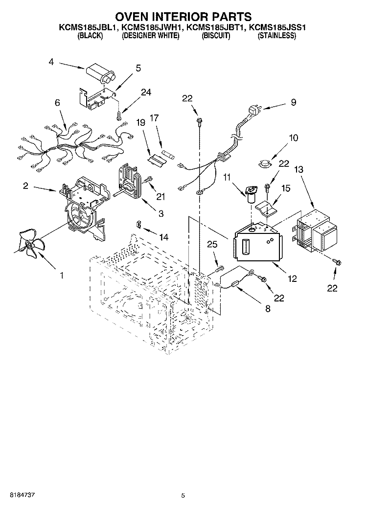OVEN INTERIOR Diagram and Parts List for KCMS185JBT1  KitchenAid Microwave