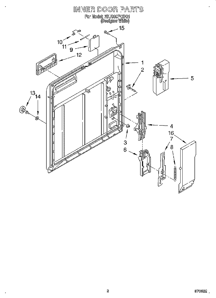 INNER DOOR Diagram and Parts List for 7DU900PCDQ1  Whirlpool Dishwasher