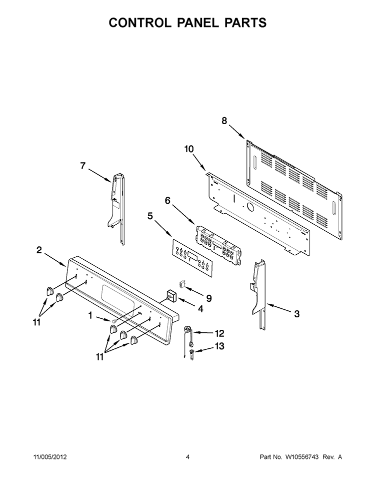 CONTROL PANEL PARTS Diagram and Parts List for YKERS206XS3  KitchenAid Range