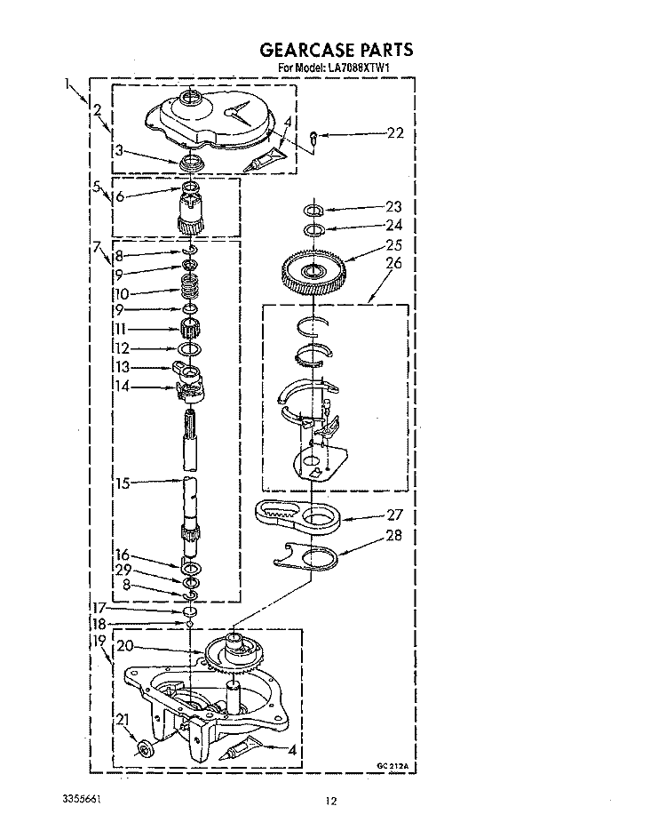 GEARCASE Diagram and Parts List for LA7088XTF1  Whirlpool Washer