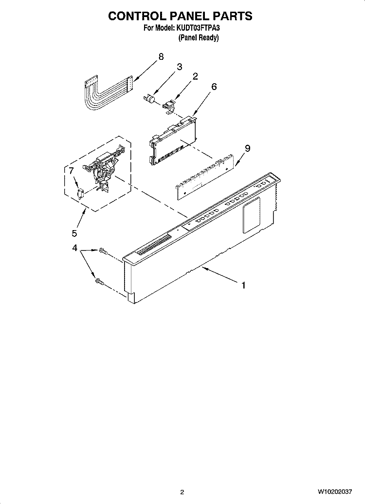 CONTROL PANEL PARTS Diagram and Parts List for KUDT03FTPA3  KitchenAid Dishwasher