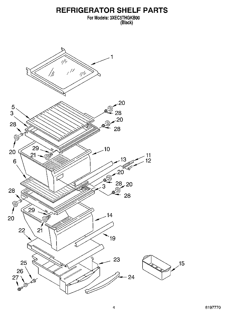 REFRIGERATOR SHELF Diagram and Parts List for 3XEC5THGKB00  Whirlpool Refrigerator