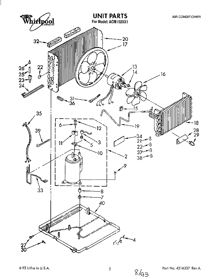 UNIT, LITERATURE Diagram and Parts List for ACM102XX1  Whirlpool Air Conditioner