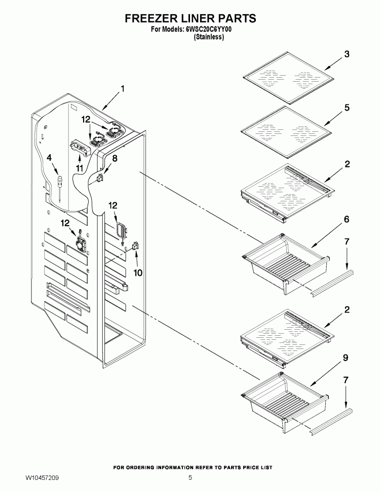 FREEZER LINER PARTS Diagram and Parts List for 6WSC20C6YY00  Whirlpool Refrigerator