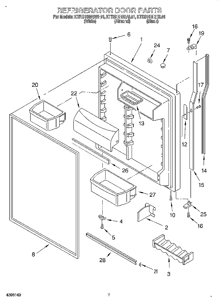 REFRIGERATOR DOOR Diagram and Parts List for KTRS19MGAL01  KitchenAid Refrigerator