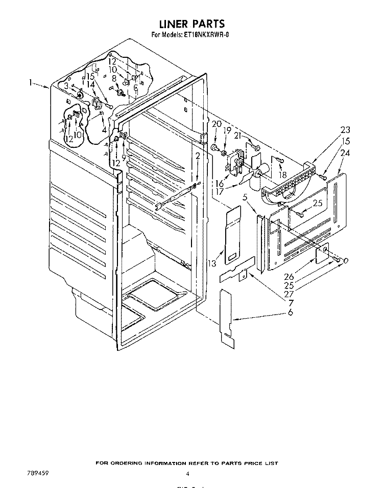 LINER Diagram and Parts List for ET18NKXRWR0  Whirlpool Refrigerator