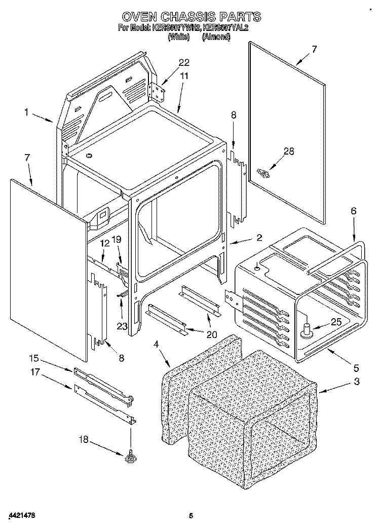 OVEN CHASSIS Diagram and Parts List for KERS507YWH2  KitchenAid Range