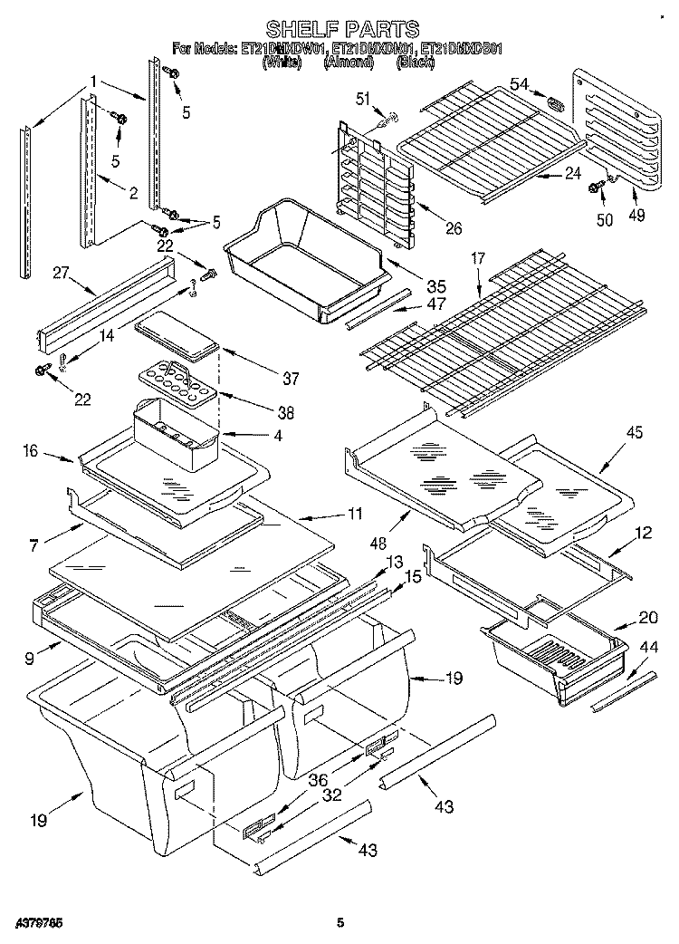 SHELF Diagram and Parts List for ET21DMXDW01  Whirlpool Refrigerator