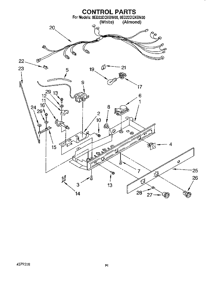 CONTROL, LIT/OPTIONAL Diagram and Parts List for 8ED22DQXBN00  Whirlpool Refrigerator