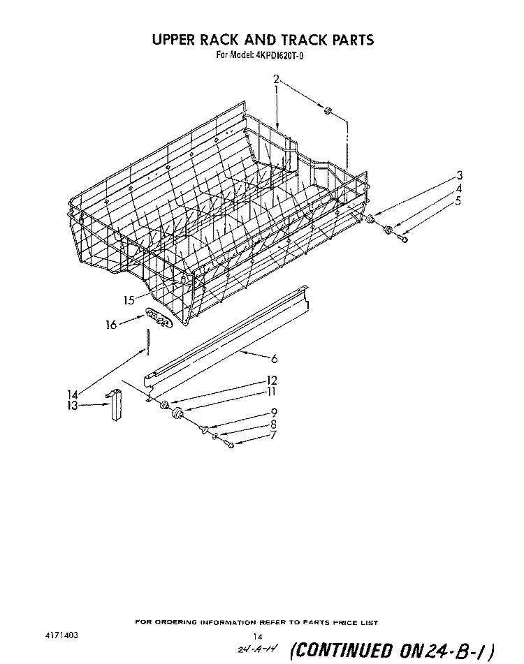 UPPER RACK AND TRACK Diagram and Parts List for 4KPDI620T0  KitchenAid Dishwasher