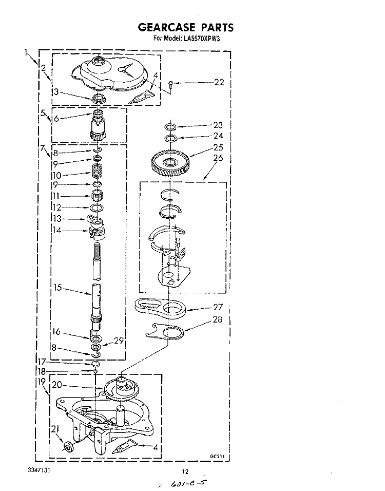 GEARCASE Diagram and Parts List for LA5570XPW3  Whirlpool Washer
