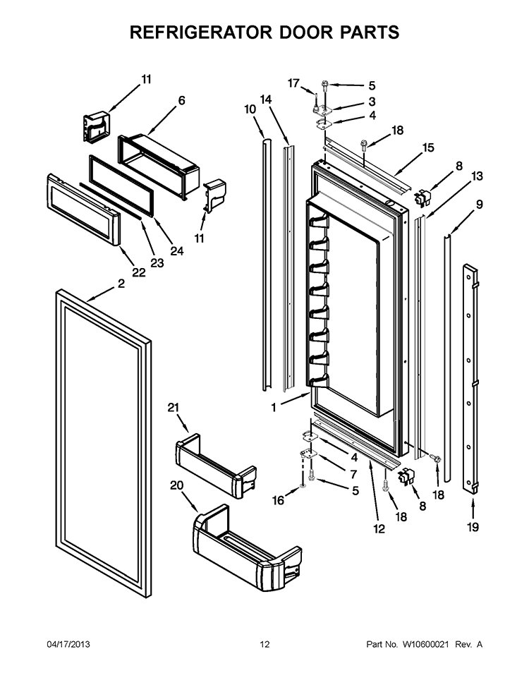 REFRIGERATOR DOOR PARTS Diagram and Parts List for KBFO42FTX07  KitchenAid Refrigerator