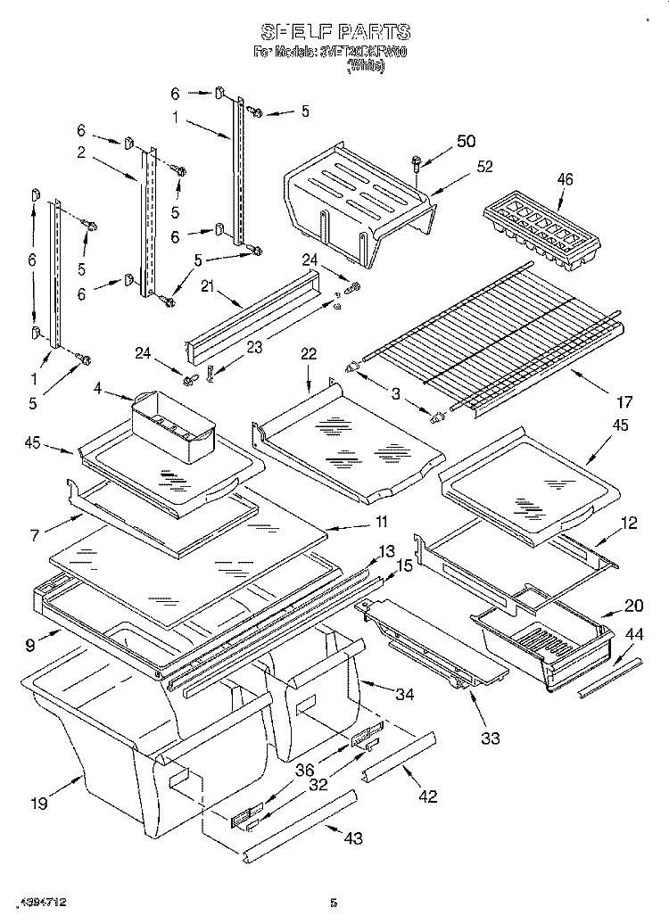 SHELF Diagram and Parts List for 3VET20DKFW00  Whirlpool Refrigerator