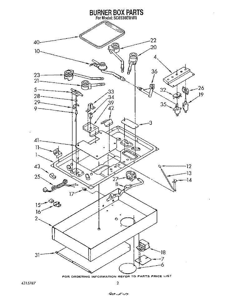 BURNER BOX Diagram and Parts List for SC8536EWW0  Whirlpool Cooktop