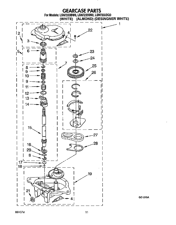 GEARCASE Diagram and Parts List for LSN7233BN0  Whirlpool Washer