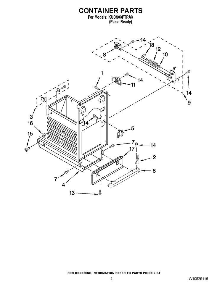 CONTAINER PARTS Diagram and Parts List for KUCS03FTPA3  KitchenAid Trash Compactor