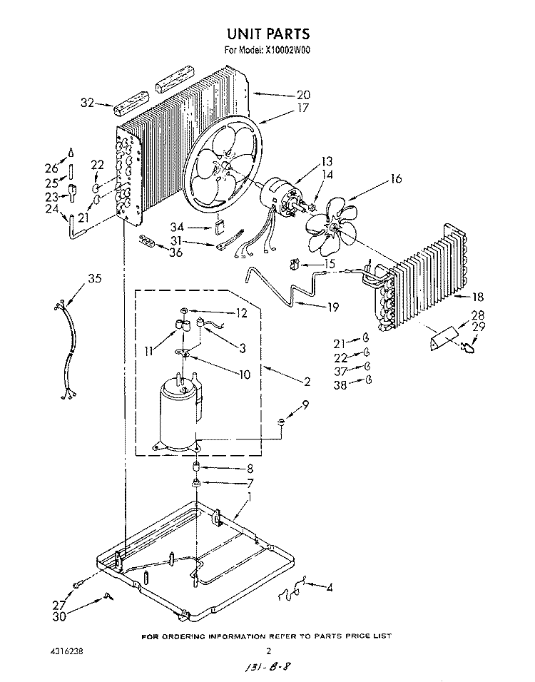UNIT Diagram and Parts List for X10002W00  Roper Air Conditioner