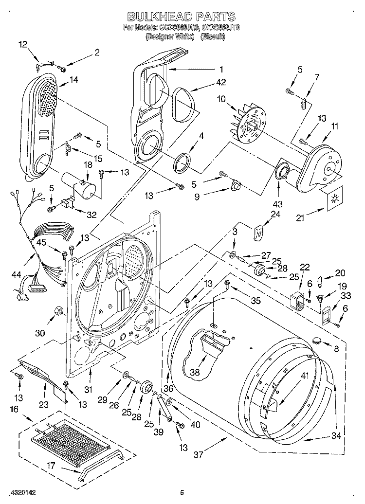 BULKHEAD Diagram and Parts List for GGX9868JQ0  Whirlpool Dryer