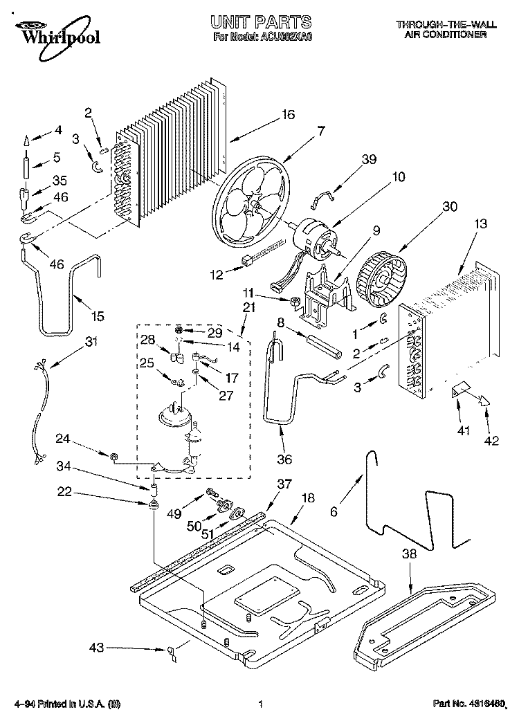 UNIT, LITERATURE Diagram and Parts List for ACU082XA0  Whirlpool Air Conditioner