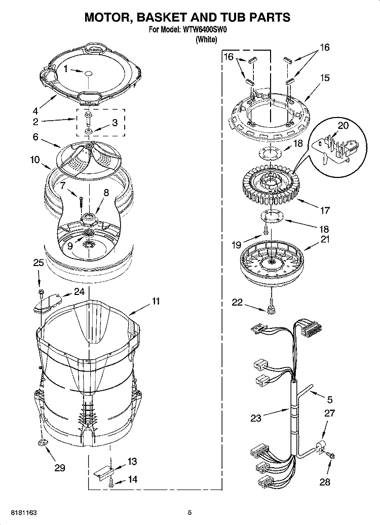 MOTOR, BASKET AND TUB PARTS Diagram and Parts List for WTW6400SW0  Whirlpool Washer