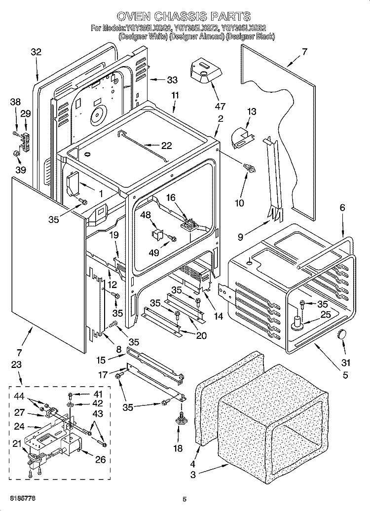 OVEN CHASSIS PARTS Diagram and Parts List for YGY395LXGQ2  Whirlpool Range