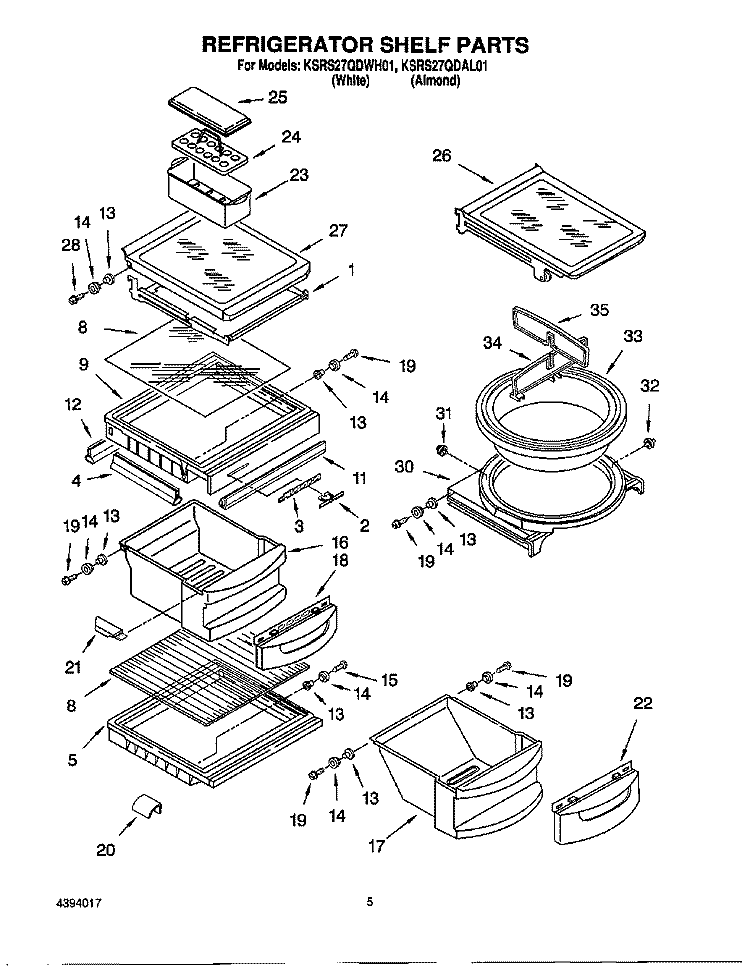 REFRIGERATOR SHELF Diagram and Parts List for KSRS27QDAL01  KitchenAid Refrigerator